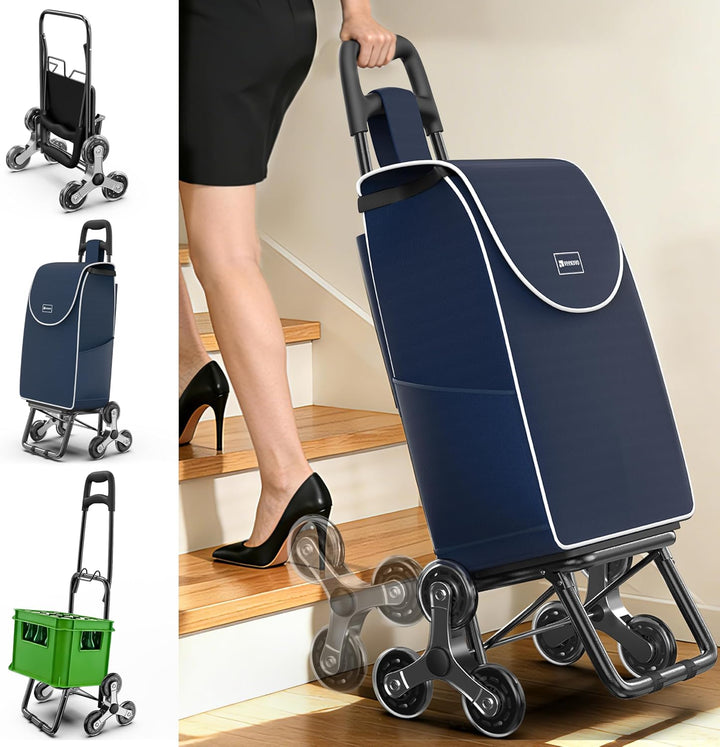 Einkaufswagen Klappbar 56L, Einkaufstrolley Treppensteiger, Trolly Einkaufswagen Klappbar, Hackenpor