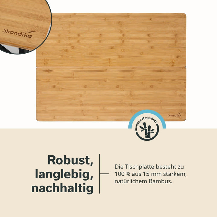 Skandika Campingtisch Tobro | Klapptisch mit Bambus Tischplatte, klappbar, stufenlos höhenverstellba