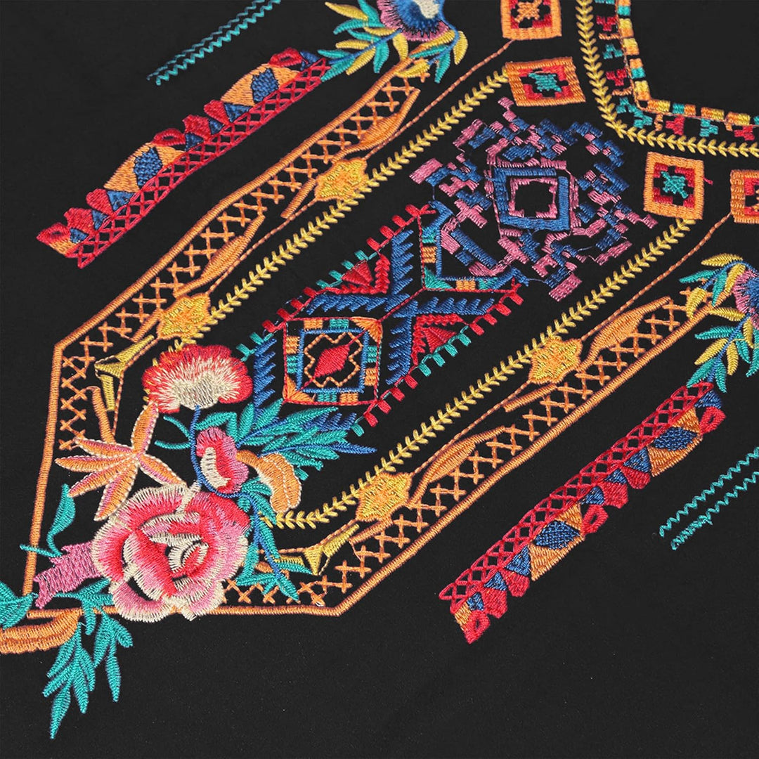 Vakakado Frauen Sommer Boho Mexican Peasant Dress Kurzarm Floral Bestickte Flowy Kleider Lose Hippie
