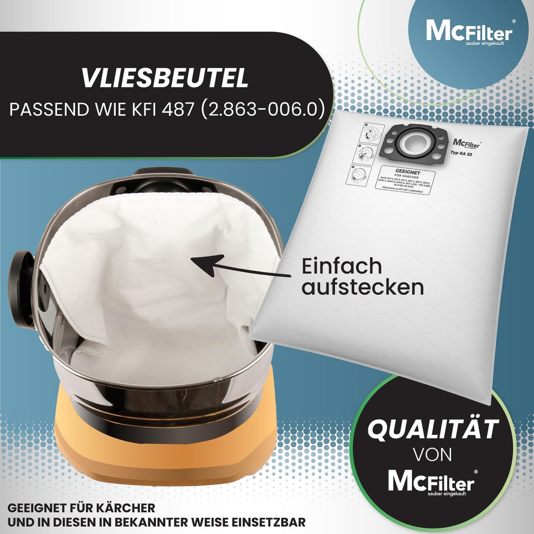 McFilter I 10 Staubsaugerbeutel kompatibel mit Kärcher WD 4, WD 5, WD 6, KWD 4, KWD 5, KWD 6, KNT 4,
