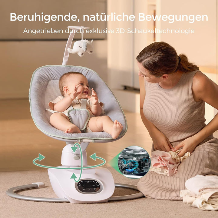 Momcozy CocoSway Babywippe, elektrische 3D-Motion, 6 Bewegungen &amp; 4 Stufen, Fernbedienung, 8 Wiegenl