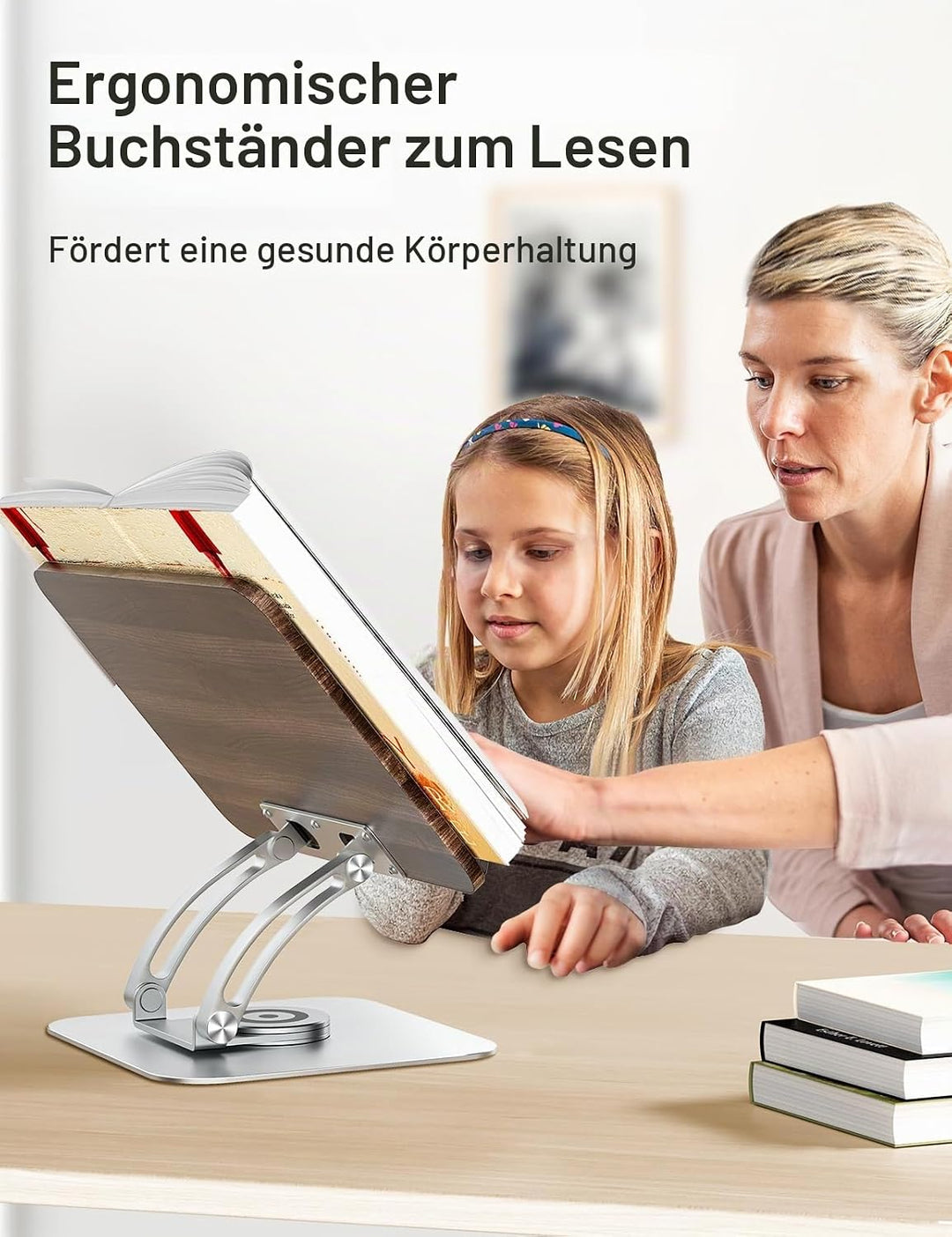Tounee Buchständer, Verstellbarer Buchhalter mit 360° drehbarer Basis, Kochbuchständer, Rezeptbuchha