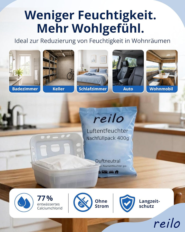 24x 400g reilo Raum- Luftentfeuchter Granulat im Vliesbeutel - Nachfüllpack, 24