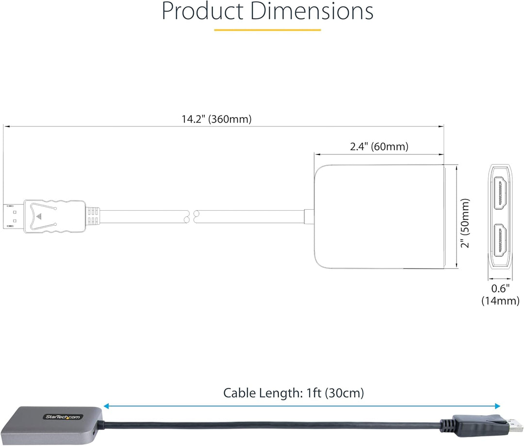 StarTech.com Displayport MST Hub auf Dual HDMI 4K 60Hz - DP 1.4 Multi Monitor Adapter/Multi Stream T