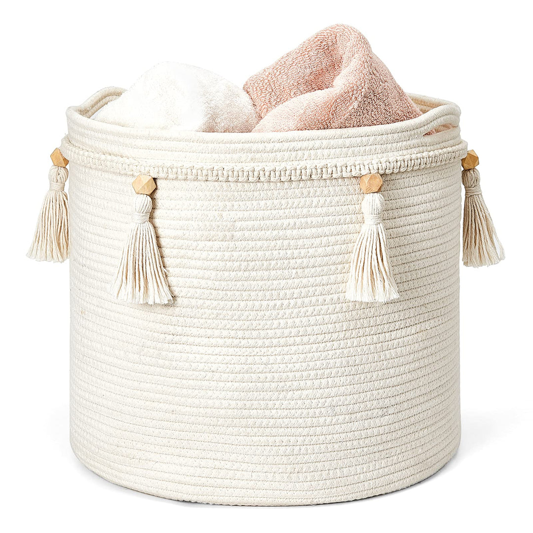 Mkono Makramee Dekorativer Baumwollseilkorb Boho Woven Quaste Schrank Aufbewahrungsbehälter Organize