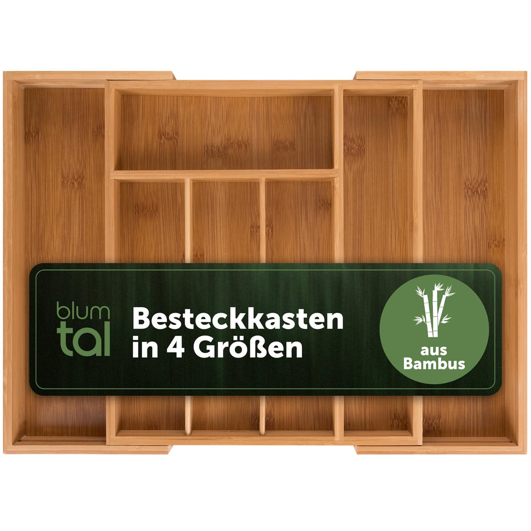 Blumtal Besteckkasten aus Bambus - grössenverstellbarer Schubladentrenner Küche - Besteck Organizer