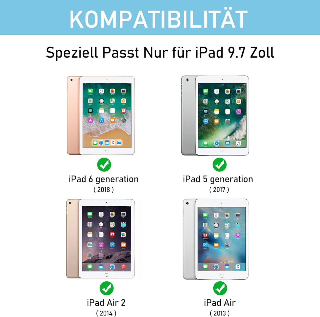 iPad 6/5.Generation Hülle mit Tastatur,Tastatur für iPad 9.7 2018 6.Gen/2017 5.Gen/iPad Air 1/iPad A