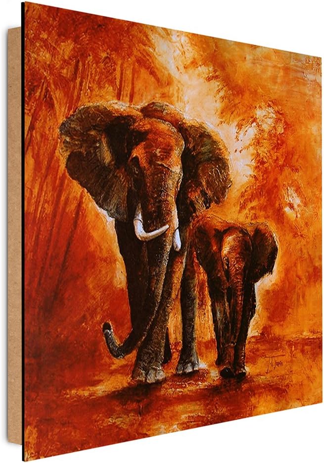 Feeby Bilder Elefanten Rot 80x80 cm Wohnzimmer Schlafzimmer Büro Flur Küche Wandbilder Modern Deco P