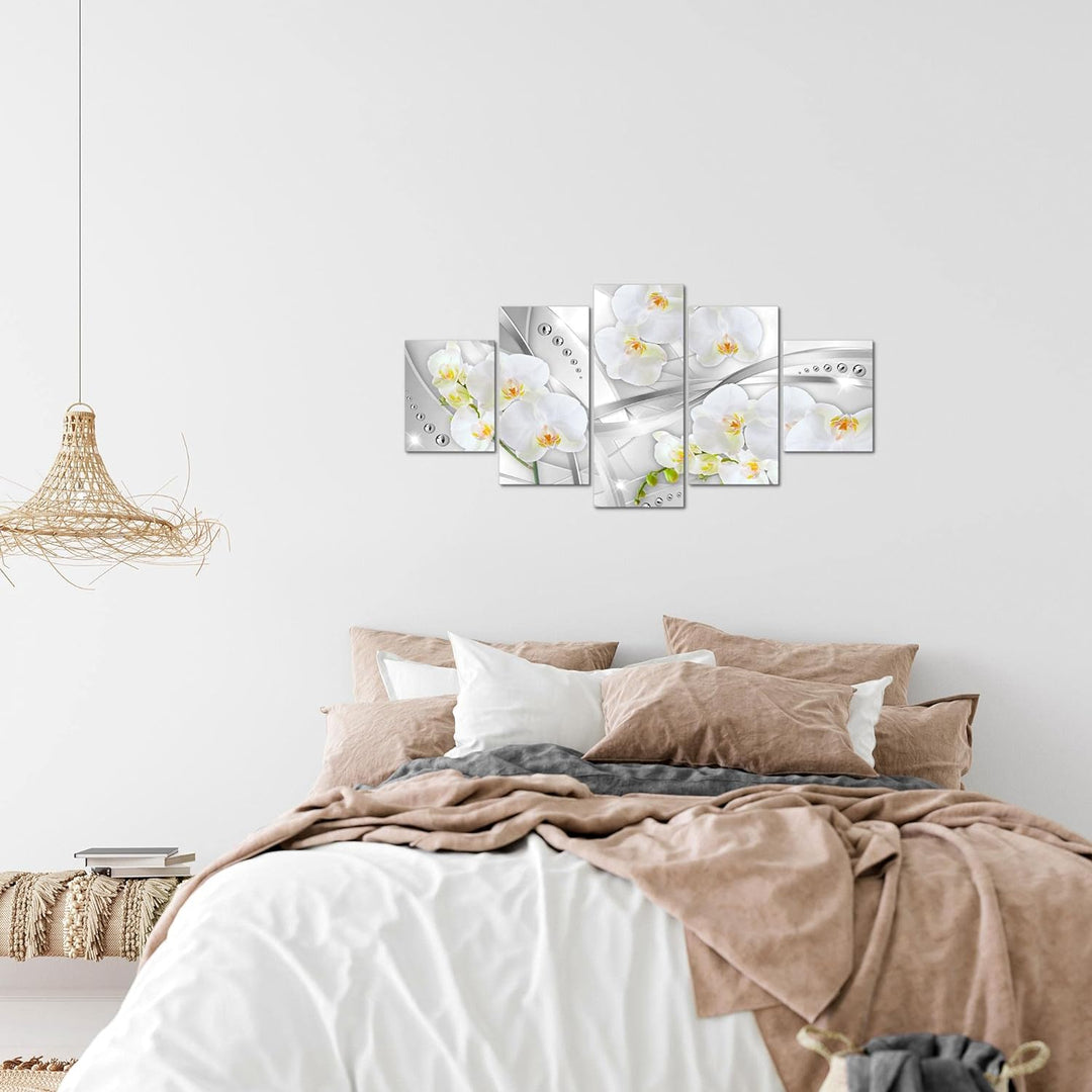Runa Art Wandbilder Blumen Orchidee 5 Teilig Bild auf Vlies Leinwand Deko Wohnzimmer Diamant Grau Ge