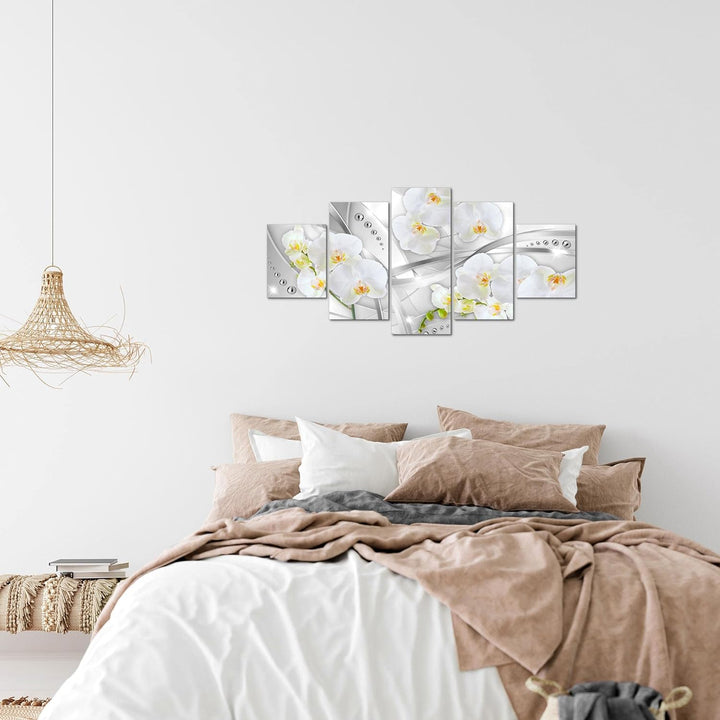 Runa Art Wandbilder Blumen Orchidee 5 Teilig Bild auf Vlies Leinwand Deko Wohnzimmer Diamant Grau Ge