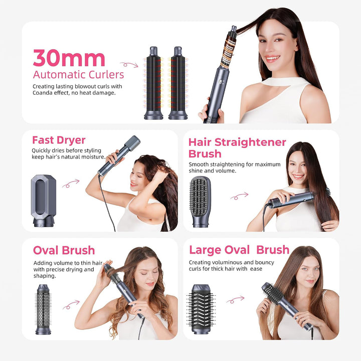 MogaWave Pro Hairstyler 6 in 1 Airstyler 1000W Haartrockner, Airbrush Haarstyler mit Rundbürstenföhn