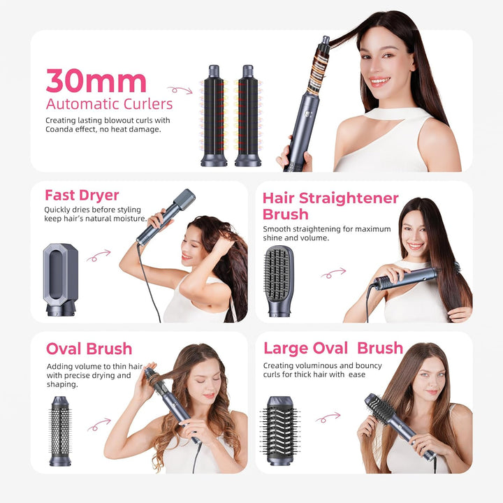 MogaWave Haarstyler 6 in 1 Hairstyler Air styler mit Warmluftbürste, Föhnbürste, Rundbürstenföhn Haa