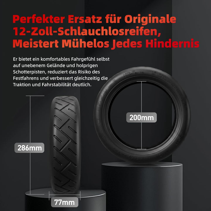 60/90-8 Schlauchloser Reifen für Xiaomi 5 Plus Elektroroller, 12 Zoll Tubeless Reifen Zubehör Explos