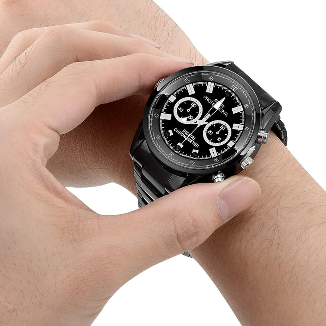 Menborn Kompaktkamera Spionagekamera Uhr Typ Infrarot Bewegungserkennung Kamera 32 GB Stahlarmband,