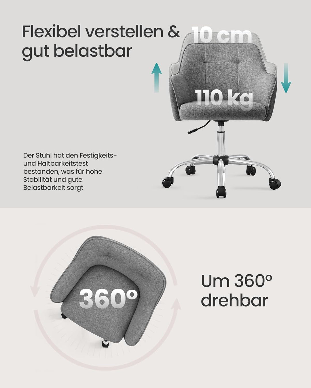 SONGMICS Bürostuhl, bequemer Schreibtischstuhl, höhenverstellbarer Computerstuhl, bis 120 kg belastb