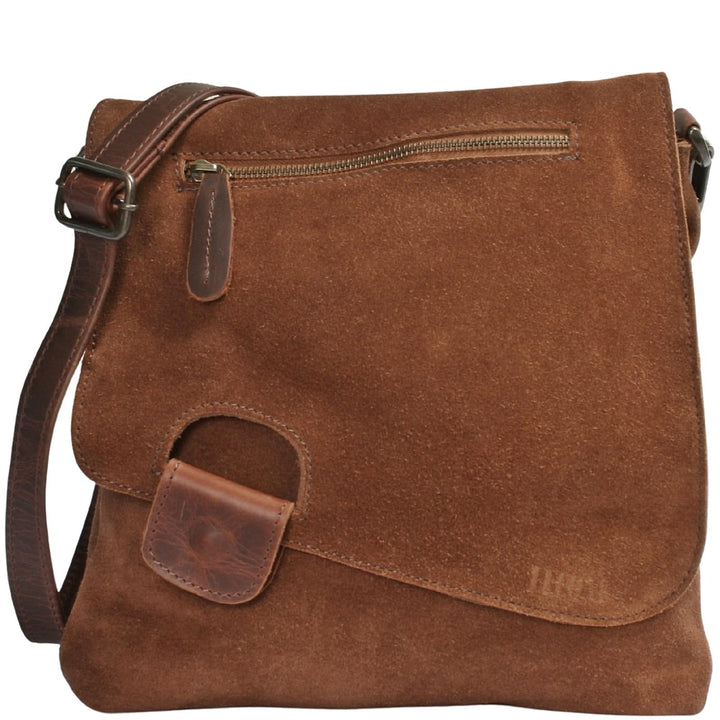LECONI Umhängetasche für Damen Crossbag Veloursleder Echtleder Natur Damentasche Schultertasche Lede