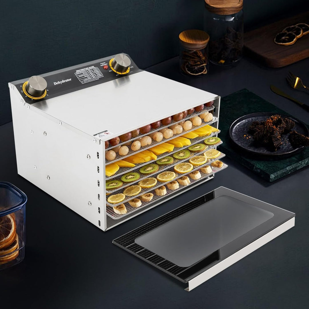 Dörrautomat Edelstahl Dörrgerät Dehydrator mit 6 Gittereinsätzen für Lebensmittel Trocknung 400 W Te