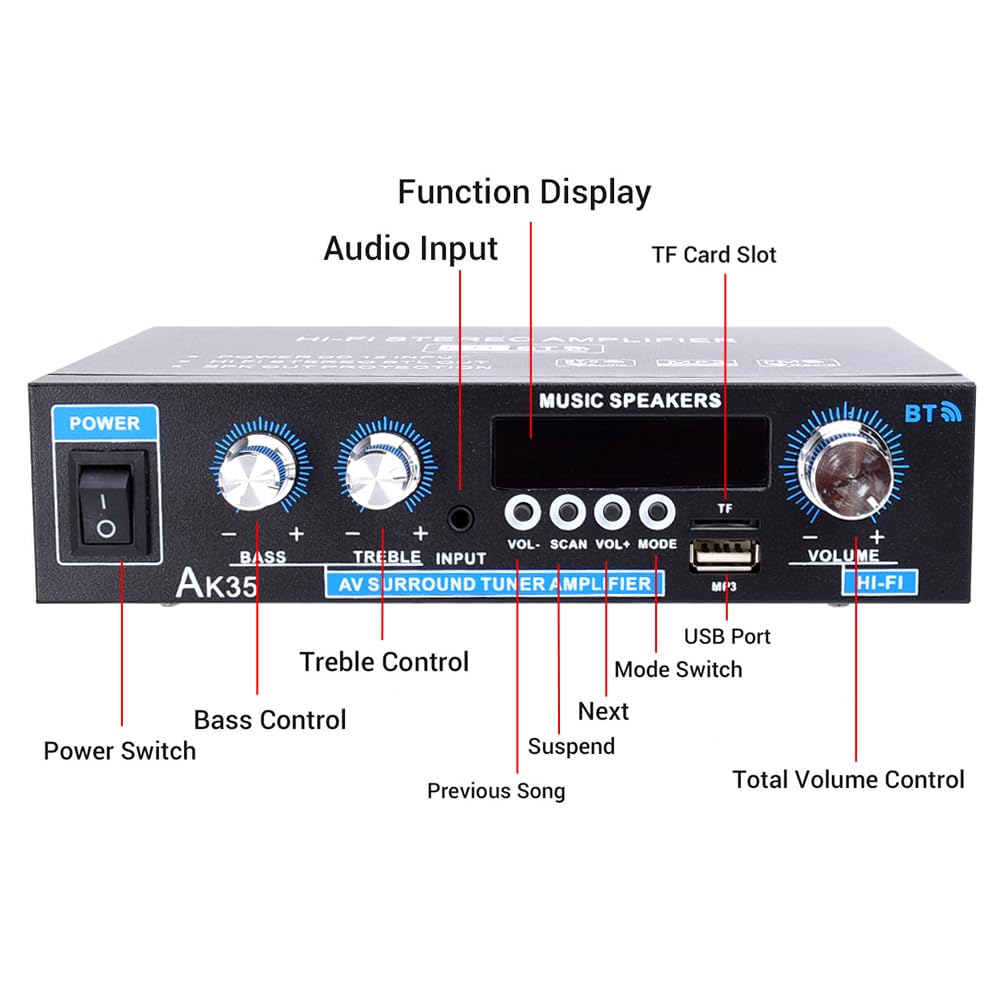 WOOPKER AK35 HiFi-Verstärker, Bluetooth 5.0 Mini Verstärker HiFi Stereo Heimkino Stereo av Receiver
