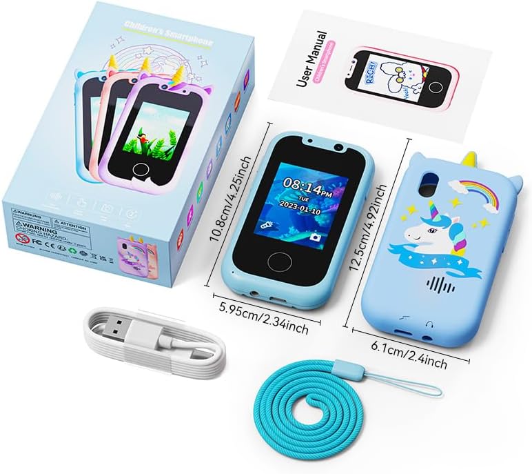 Kinder Handy Ashfly 2.4 Einhorn Kamera, 1080P HD Dual Kamera Spielzeug aufnehmbar Video, Kinder Smar