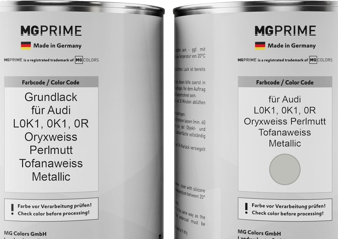 MG PRIME Autolack Dose Set für Audi L0K1 / 0K1 / 0R Oryxweiss Perlmutt/Tofanaweiss Metallic Grundlac