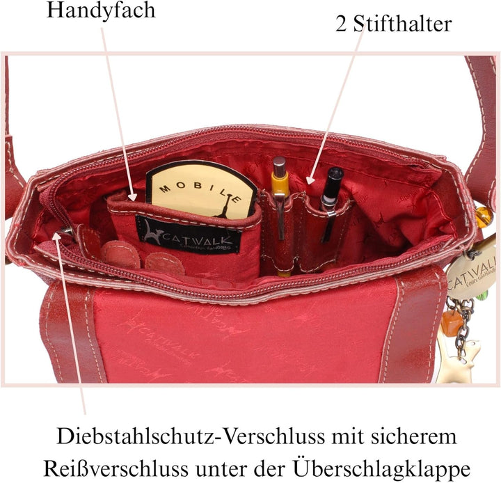 Catwalk Collection Handbags - Vintage Grobem Leder - Klien Umhängetasche Messenger/Schultertasche -
