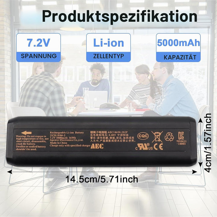 7,2 V 5000 mAh 36 Wh Ersatzakku, kompatibel mit Konftel 300M 300MX 300W 300WX, PN: Akku für Konftel