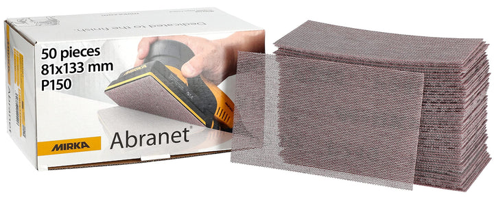 Mirka Abranet Netz-Schleifstreifen 81x133 mm Klett / Korn P150 / 50 Stk / zum Schleifen von Holz, Sp