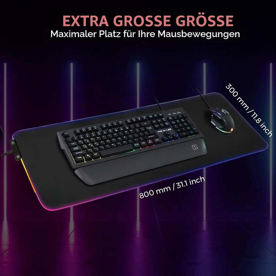 THE G-LAB Pad Rubidum – Gaming-Mauspad RGB – Gaming-Mauspad XXL – LED-Hintergrundbeleuchtung – Feuch