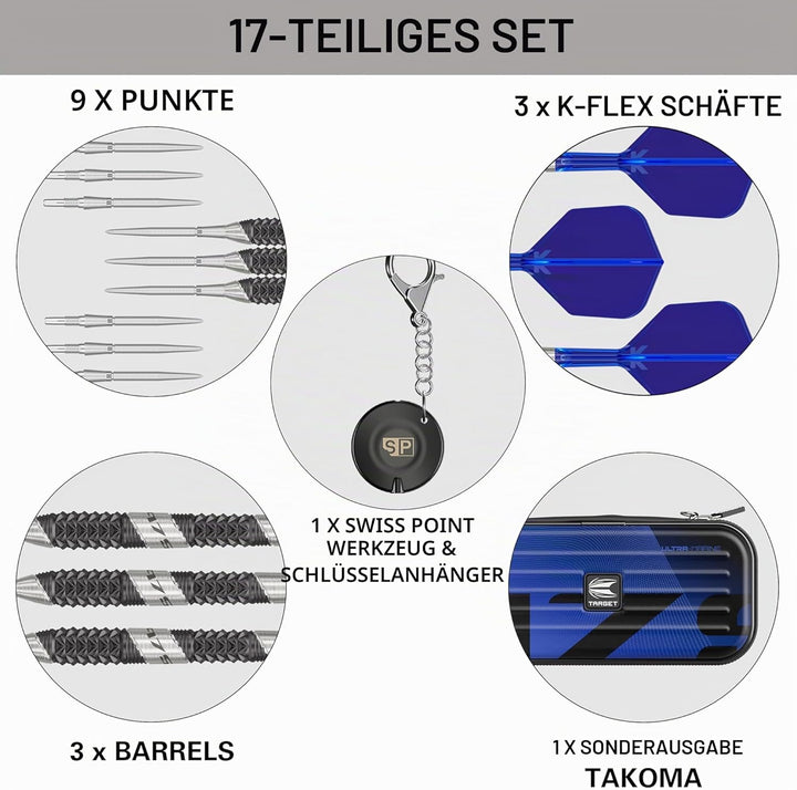 Target Darts 975 Ultra Marine 97.5% Wolfram Swiss Point Stahlspitze Dart Satz with K-Flex 25 g Barre