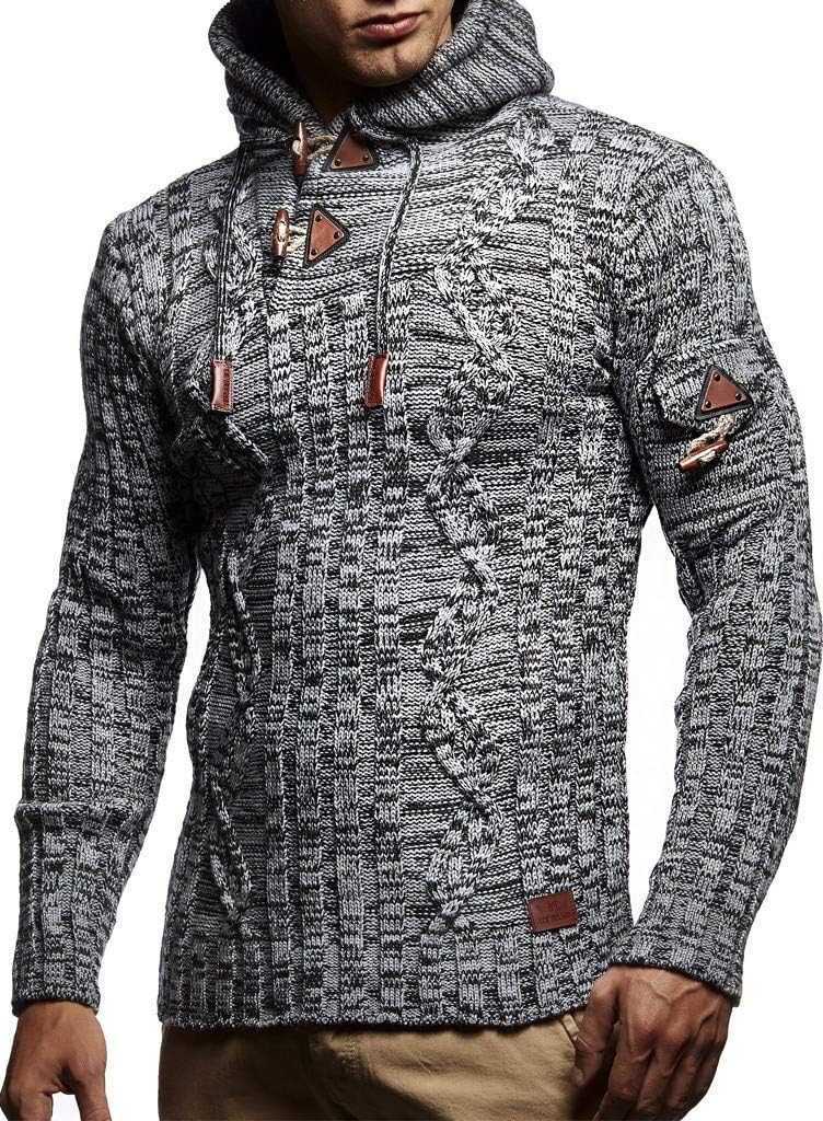 Leif Nelson Herren Strickpullover mit Kapuze/Hochwertiger Winterpullover im Regular Fit Schnitt, ide