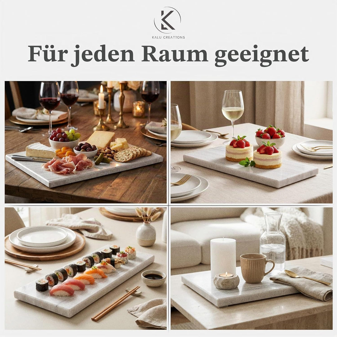 Marble Table – Schneidebrett aus weissem Marmor, 40 x 30 cm, elegant, glänzend, natürlich, ideal für