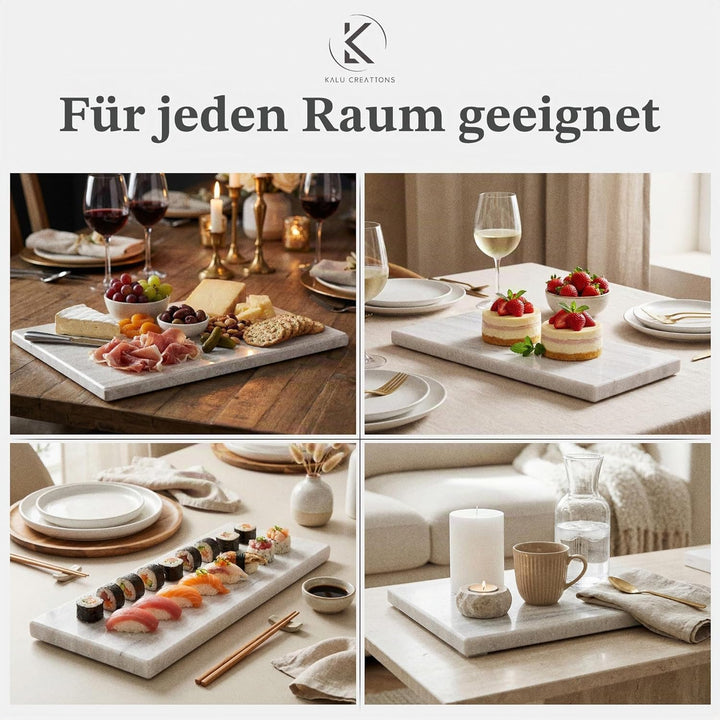 Marble Table – Schneidebrett aus weissem Marmor, 40 x 30 cm, elegant, glänzend, natürlich, ideal für