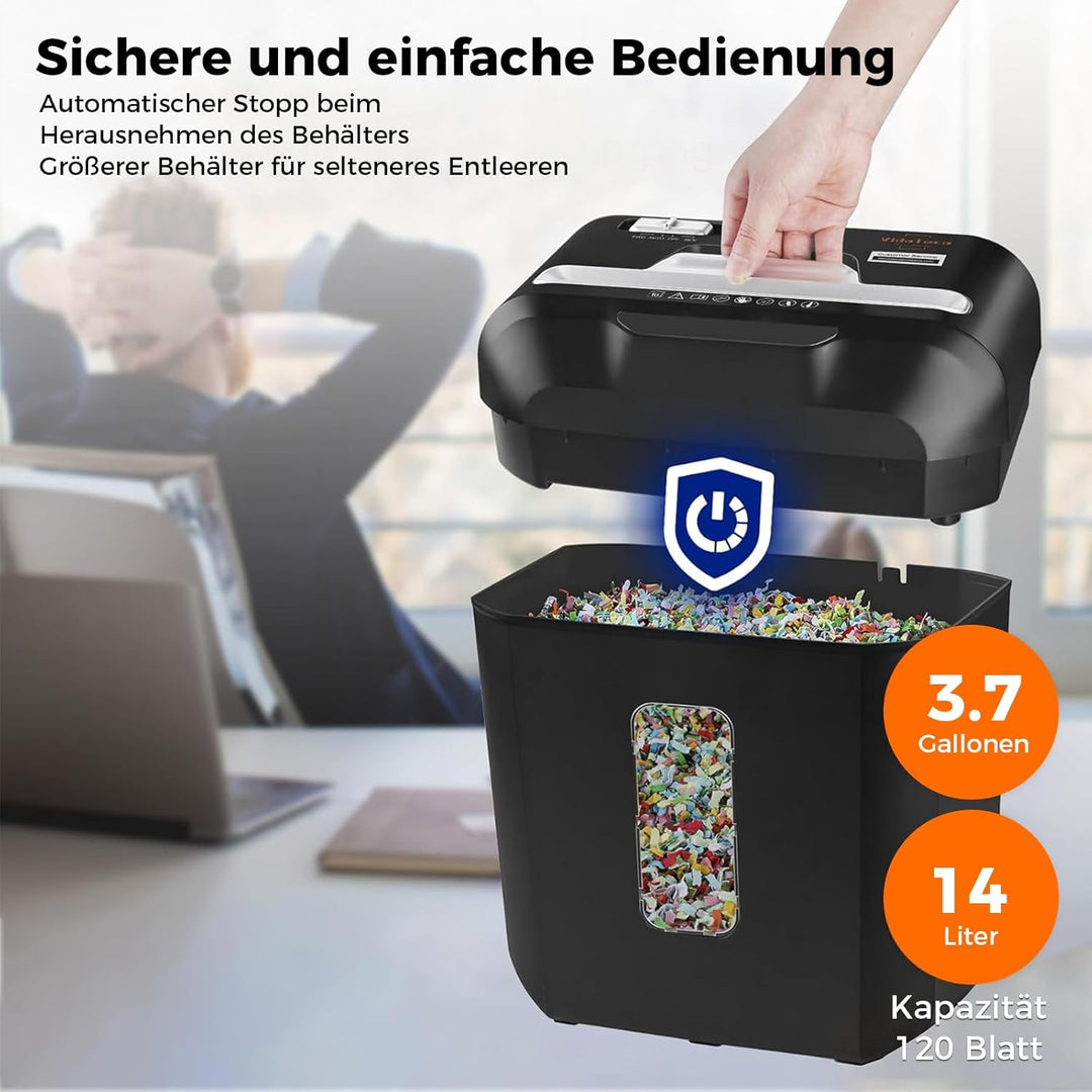 Schredder, 10 Blatt Kreuzschnitt (P-4) Aktenvernichter, VidaTeco Partikelschnitt Papierschredder für
