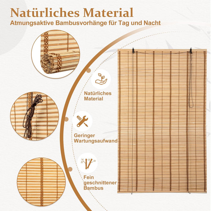 Cy.curtain bright Bambusrollo Bambus Rollo Sonnenschutz und Sichtschutz Rollo,für Fenster Und Türen,