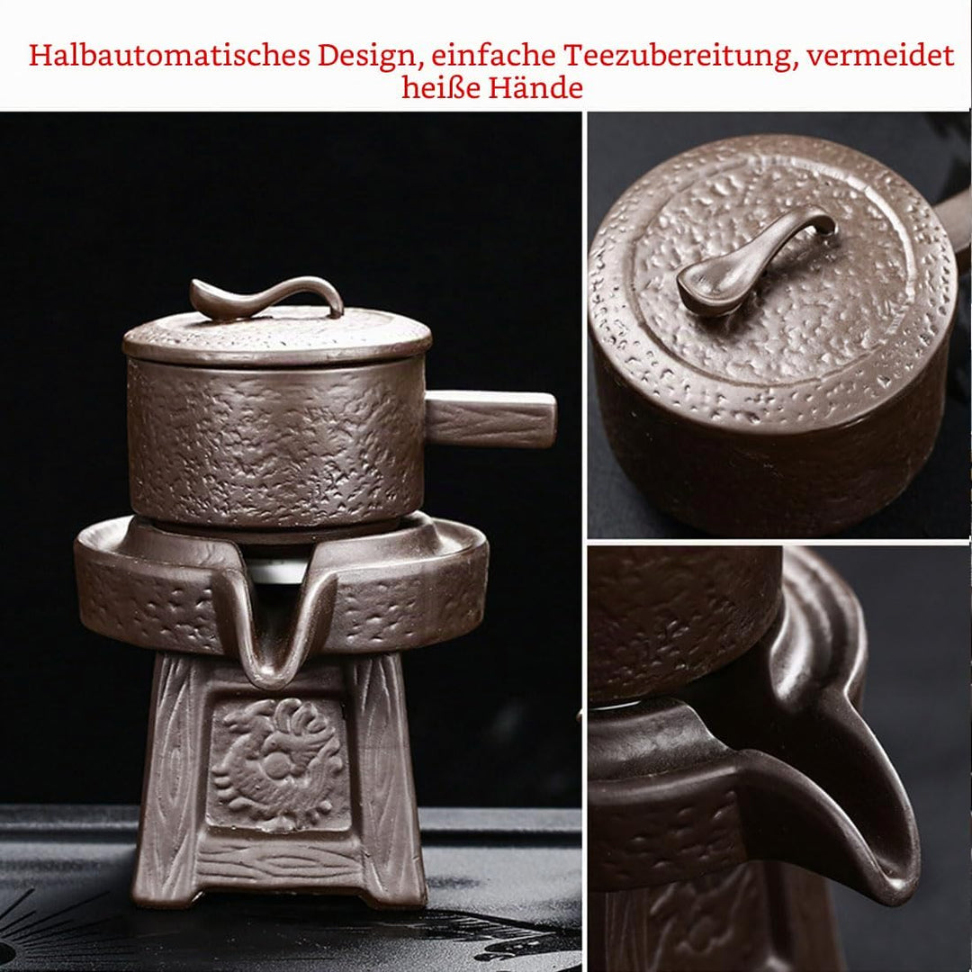 Chinesisches Gongfu-Tee-Geschenk-Set, automatisches Steinmühlen-Design, handgefertigte Keramik-Teeka