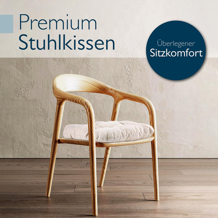 Beautissu 4er Set Premium Stuhlkissen 40x40 cm Natur – UV-beständig &amp; Robust Sitzkissen Outdoor 8 cm