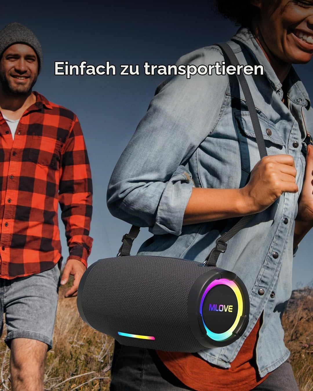 MLOVE E90 80W Bluetooth-Lautsprecher Outdoor-Boombox mit RGB-Lichtern, IP65 Wasserdicht, TWS &amp; Stere