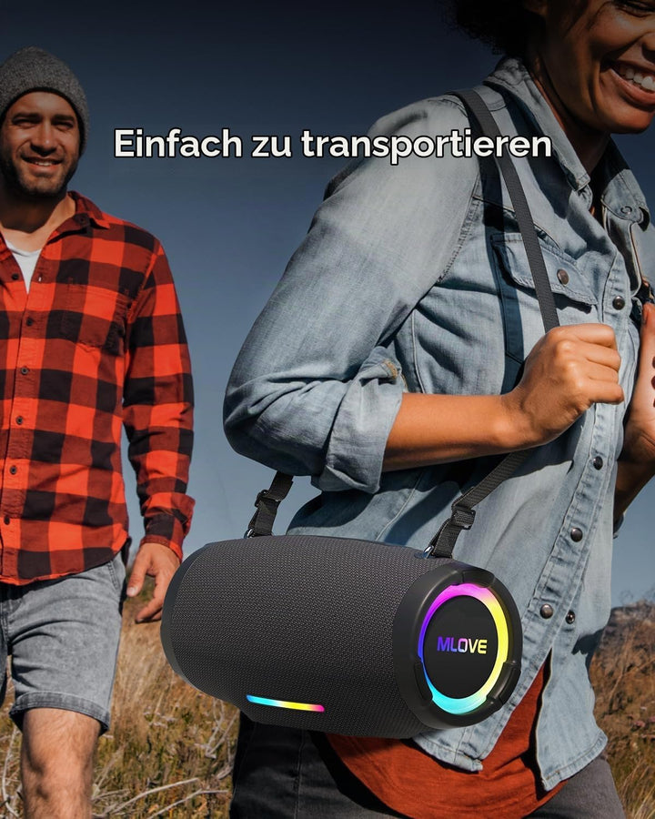 MLOVE E90 80W Bluetooth-Lautsprecher Outdoor-Boombox mit RGB-Lichtern, IP65 Wasserdicht, TWS &amp; Stere