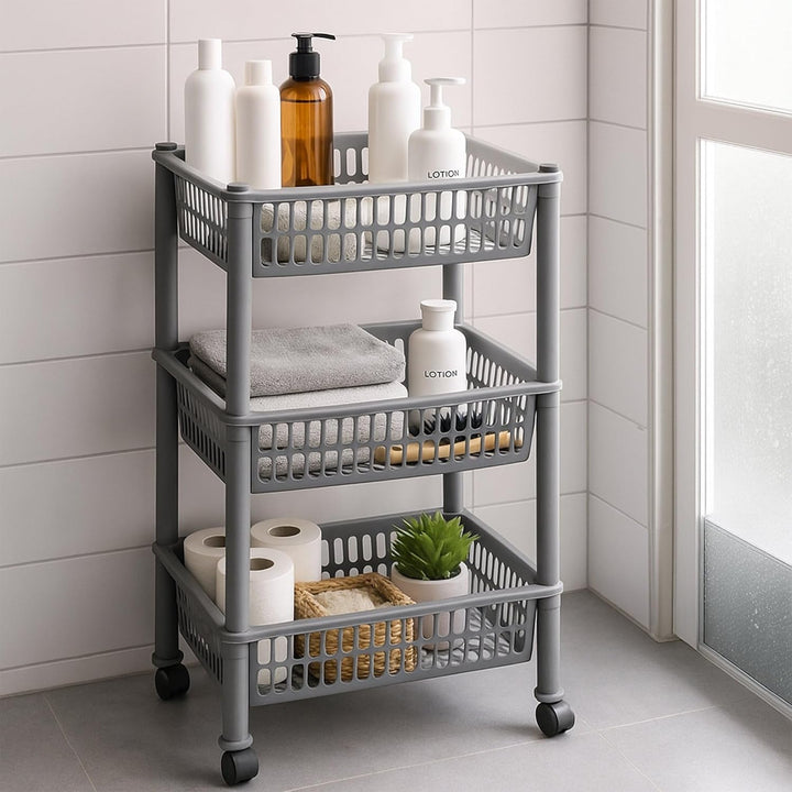 Plast Team Öko Trolley mit 3 Körben, Silber, One Size Einheitsgrösse Silber, Einheitsgröße