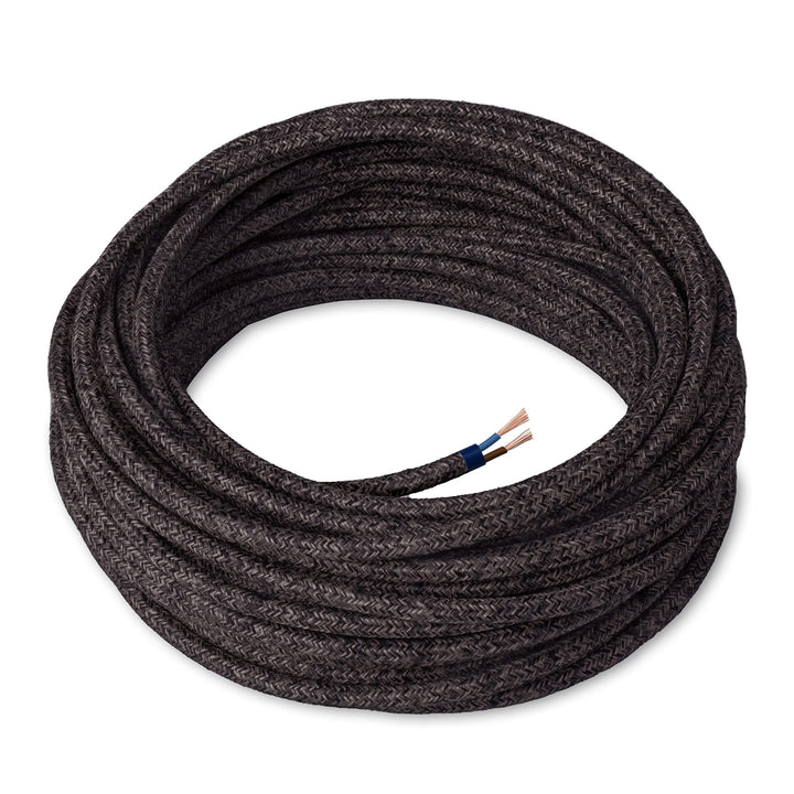 Amarcords - Textilkabel für Lampen CANVAS DUNKEL GRAU, rund, Leinen, 10 Meter, mit 2 Leiter 2x0,75 -