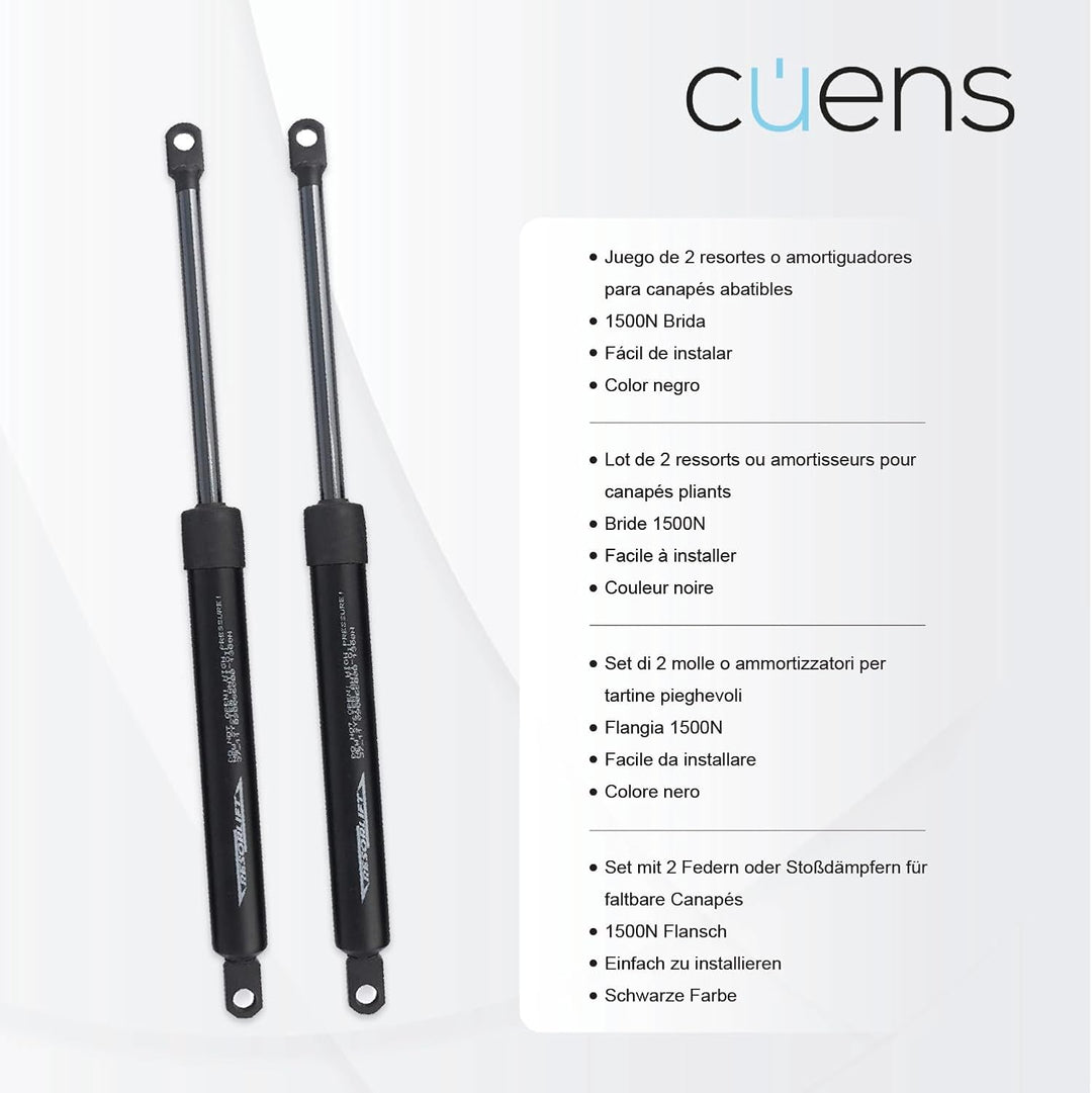 Set mit 2 Gasfedern oder Stossdämpfern für Bettkasten 1500N - M-8 Schelle - Ideal für Bettkasten 180