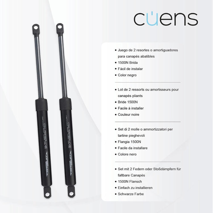 Set mit 2 Gasfedern oder Stossdämpfern für Bettkasten 1500N - M-8 Schelle - Ideal für Bettkasten 180