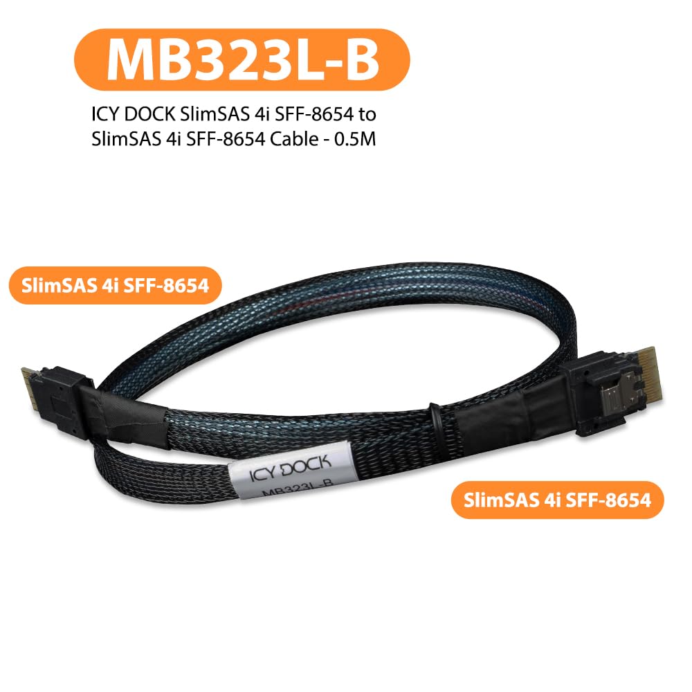 ICY DOCK MB306L-B Datenkabel - 1x SlimSAS SFF-8654 4i zu 1x SlimSAS SFF-8654 4i Länge 50cm 1x SlimSA