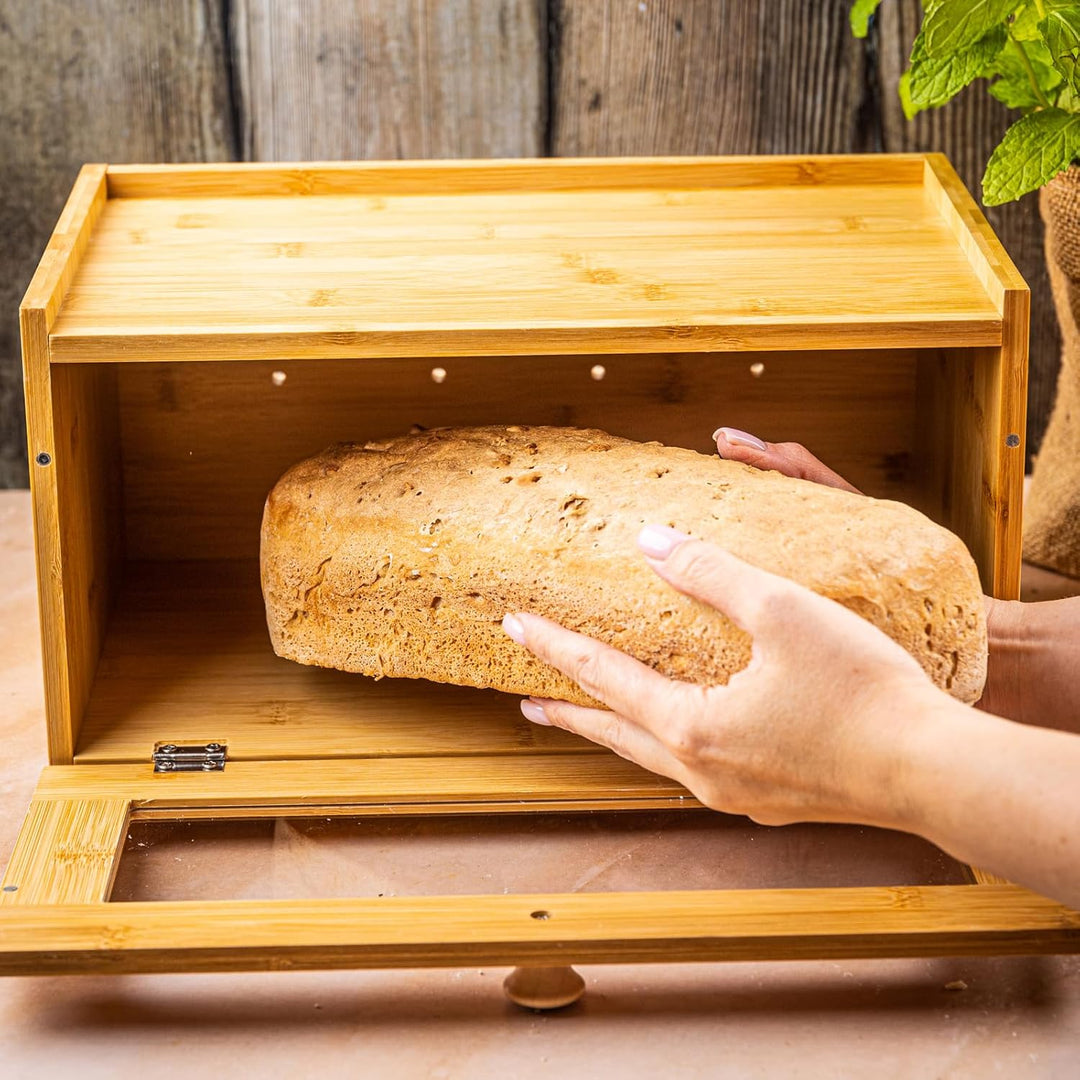 Klausberg Brotkasten aus Holz, Bambus mit Acrylfenster, umweltfreundlich, leicht, mit rundem Griff (