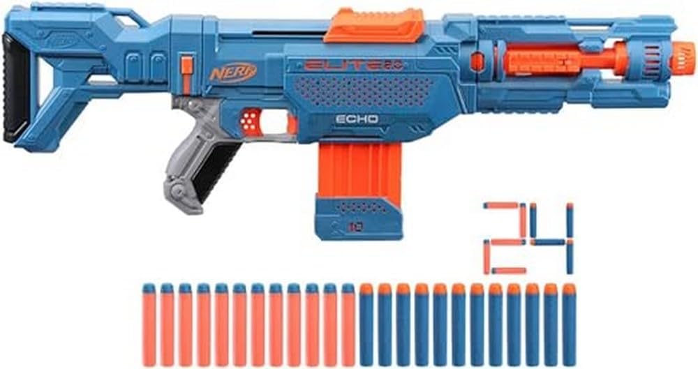 NERF Elite 2.0 Echo CS-10 Blaster – 24 NERF Darts, 10-Dart Clip-Magazin, abnehmbare Schulterstütze u