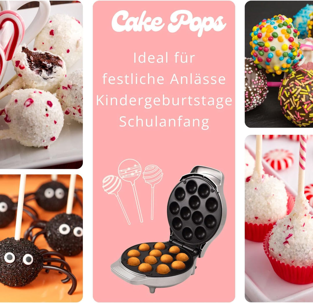 Syntrox Cake Pop Maker | Maschine | Popcakes Maker für 12 Cake Pops, 1200 Watt, Silber, Antihaftbesc