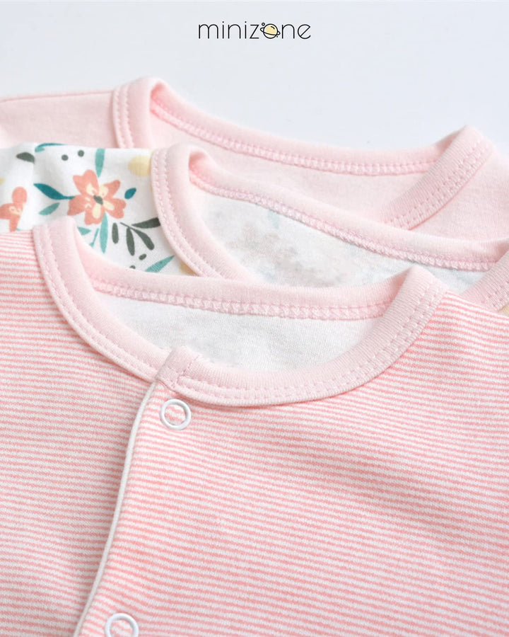 Minizone Baby Schlafanzug Pack of 3, Strampler Langarm Pyjamas Schlafstrampler 3-6 Monate 3-6 Monate