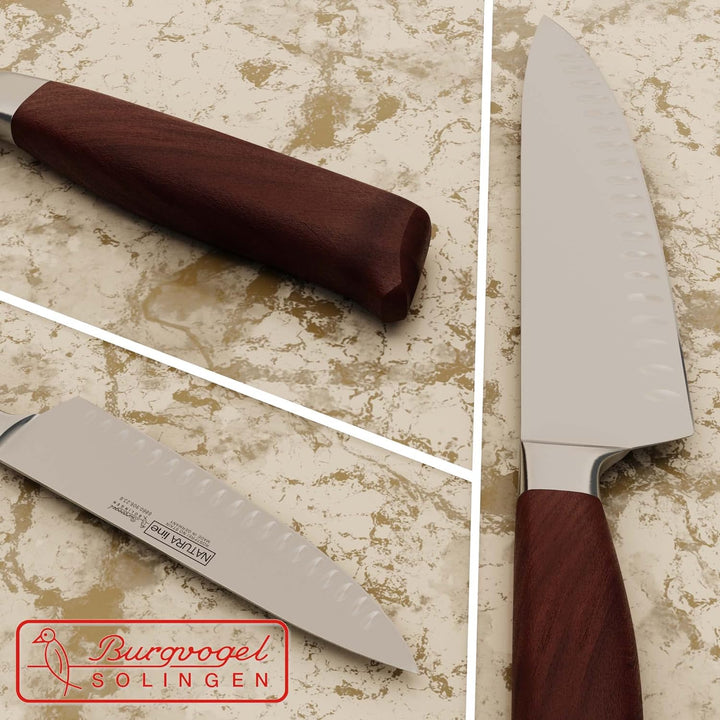 Burgvogel Solingen Natura Line, Kochmesser Holzgriff, rot satiniert, geschmiedet, 23 cm mit Kullensc