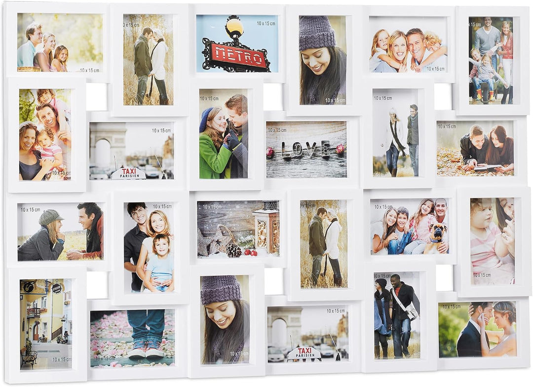 Relaxdays XXL Bilderrahmen Collagen für 24 Bilder in 10 x 15, Hoch- oder Querformat, Kunststoff, HxB