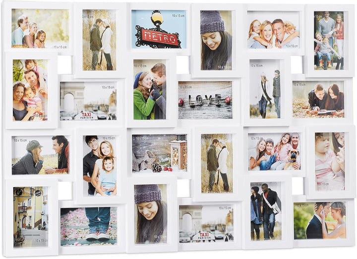 Relaxdays XXL Bilderrahmen Collagen für 24 Bilder in 10 x 15, Hoch- oder Querformat, Kunststoff, HxB